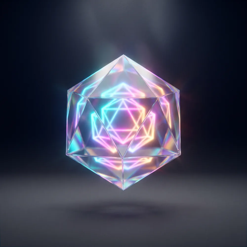 A faceted crystal of light — many simple parts forming one structure