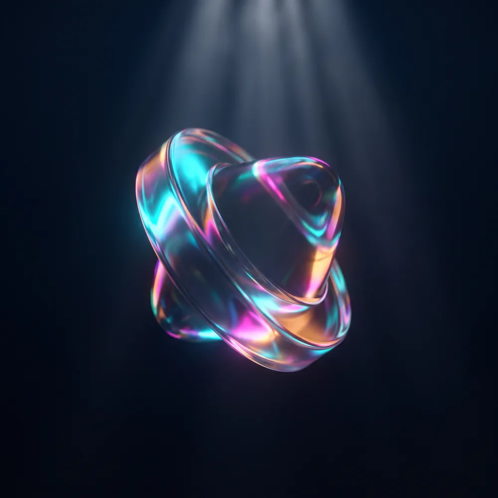 Glowing rings of light orbiting a core, like words circling a prediction