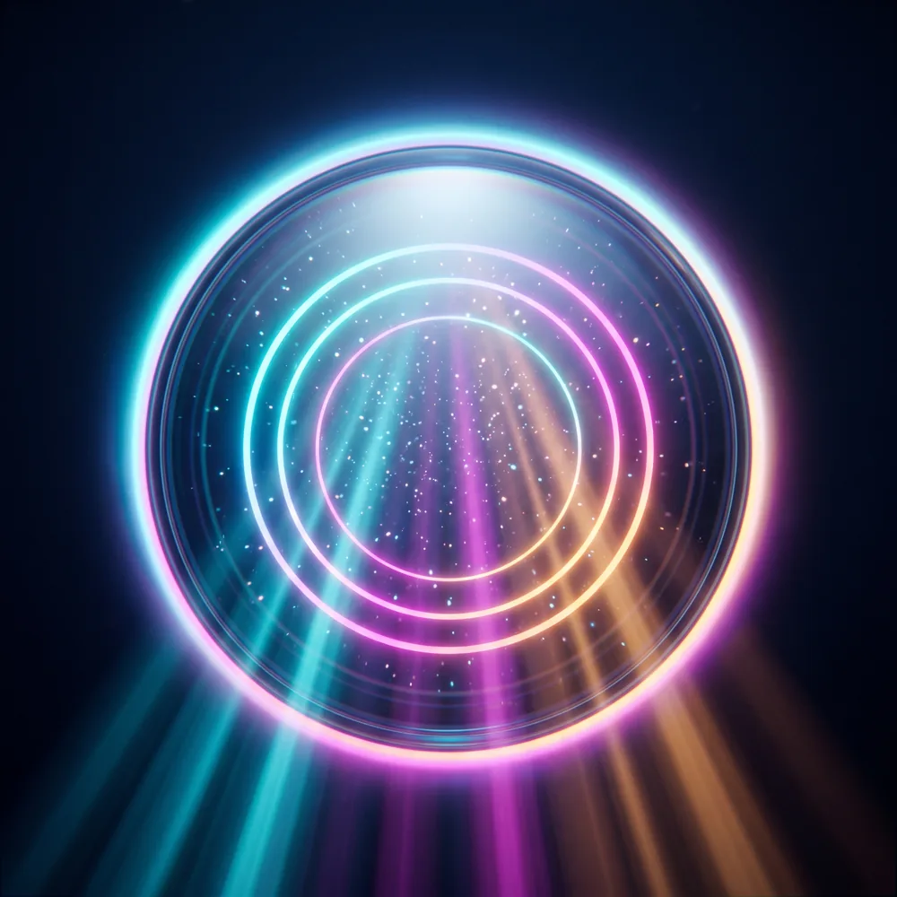 Concentric rings of light opening like a console of controls